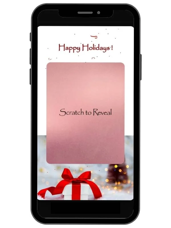 Collection of holiday and Christmas digital scratch cards with festive tree, snowman and gift box designs by NylaLand
