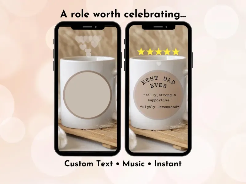 Digital scratch card for Dad with Best Dad Ever coffee mug illustration and personalised appreciation message reveal