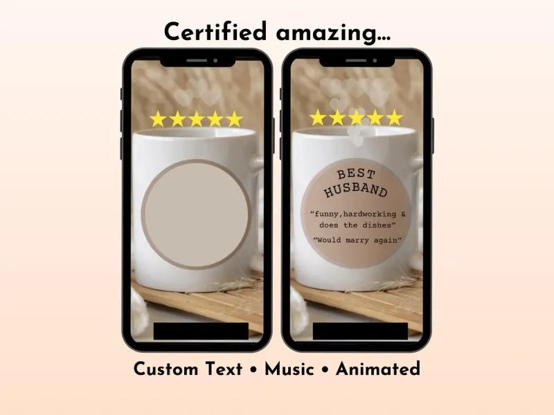 Digital love scratch card for husband with Best Husband coffee mug illustration and personalised message reveal