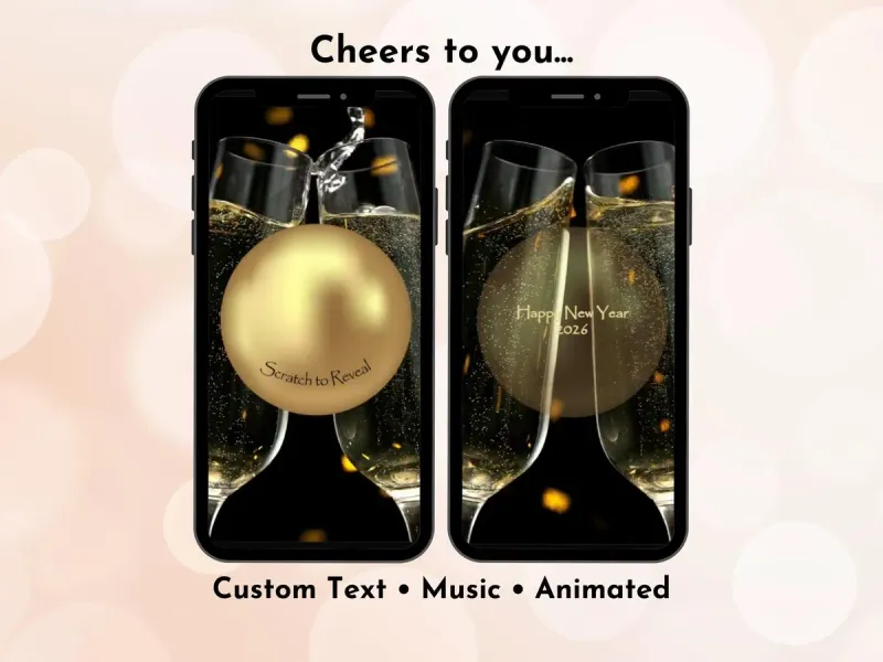 Champagne celebration digital scratch card with flowing champagne toast design for proposals and romantic anniversary reveals