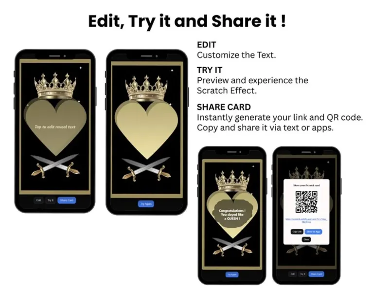 Queen Heart Scratch Card Digital, Congrats Queen Reveal, Royal Praise Card