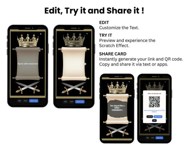 King Scroll Scratch Card Digital, Congrats Reveal Card, Royal Praise Surprise