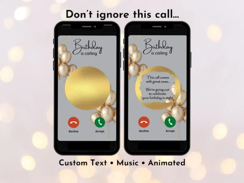 Birthday call surprise digital scratch card with incoming call phone screen design and personalised caller name reveal