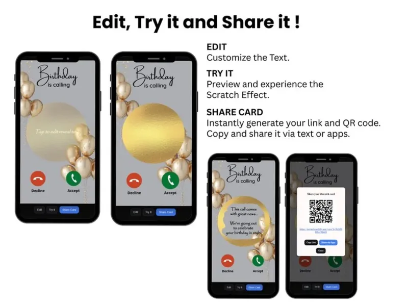 Birthday Call Surprise Scratch Card, Digital Gift Reveal, Interactive Birthday Message Card