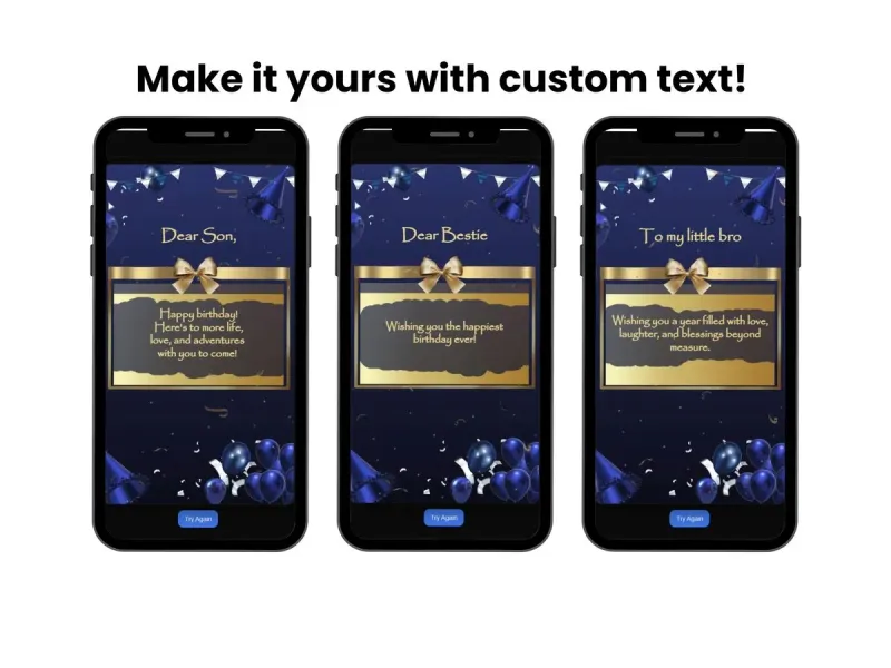 Elegant Navy Gold Birthday Scratch Card, Party Gift Reveal Digital Card — view 2