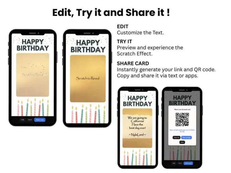 Elegant Birthday Gift Reveal Scratch Card, Gold Celebration Digital Card