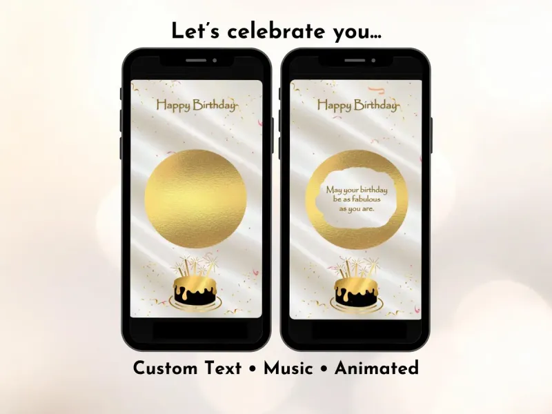 Elegant gold birthday digital scratch card with cream and gold design and fabulous birthday message reveal