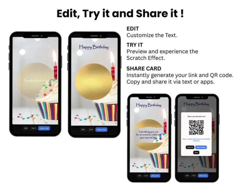 Elegant Cupcake Birthday Scratch Card, Gold Reveal Digital Card