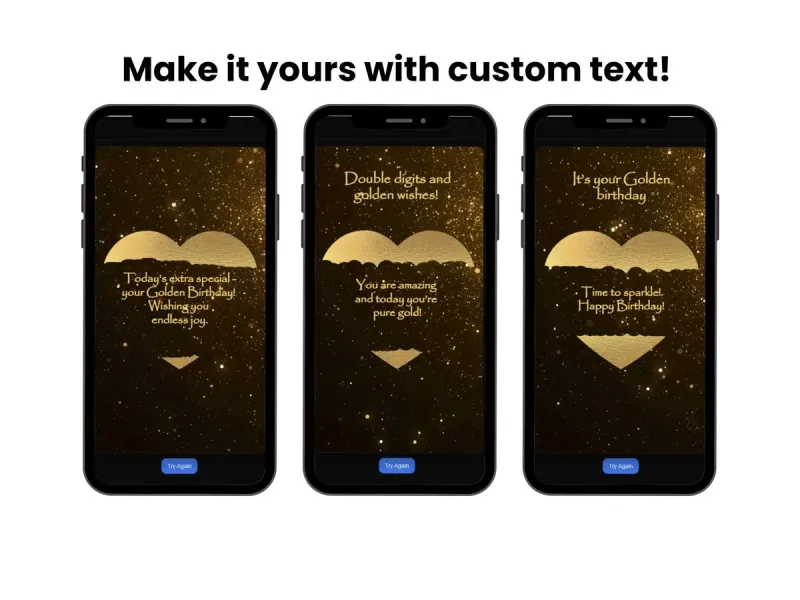 Golden Glitter Birthday Scratch Card, Gold Heart Milestone Reveal — view 2