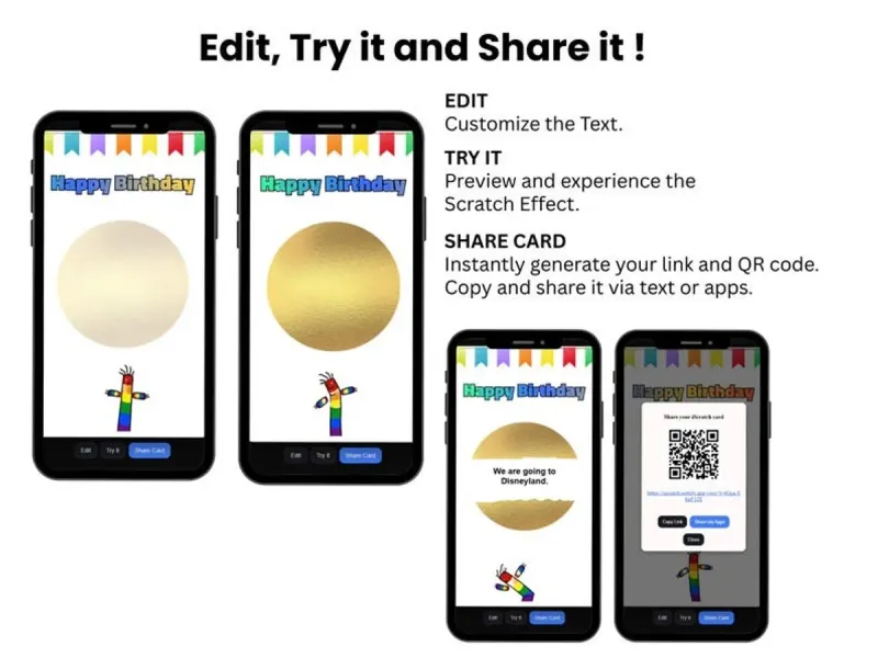 Interactive Birthday Scratch Card, Digital Surprise Reveal Card with Music, Animated Happy Birthday Ecard, Virtual Scratch Off Gift Message