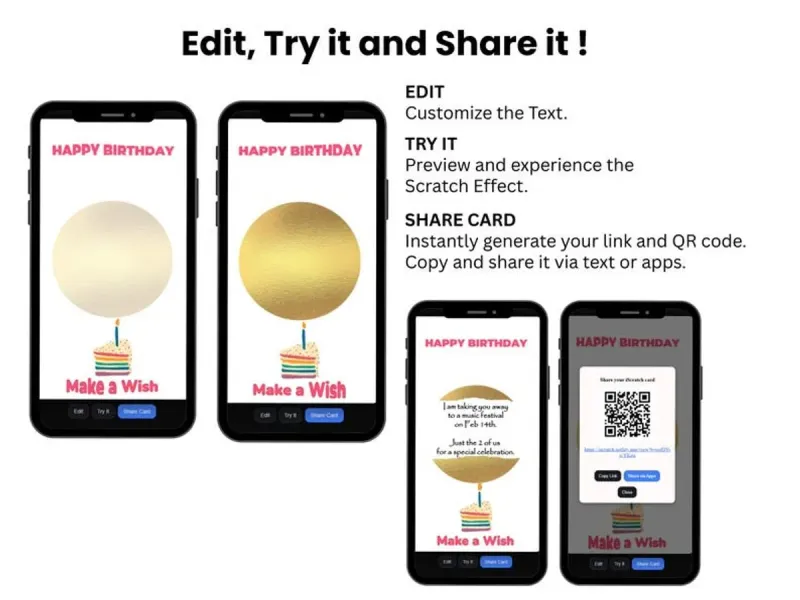 Make a Wish Birthday Scratch Card, Cupcake Candle Reveal Digital Card