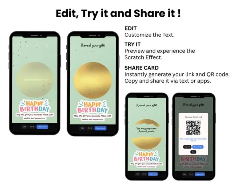 Classic Birthday Gift Reveal Scratch Card, Message Surprise Card