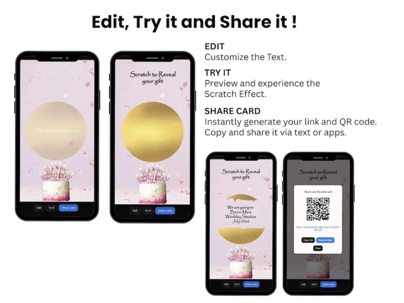 Birthday Scratch Card with Confetti and Cake, Digital Interactive Card