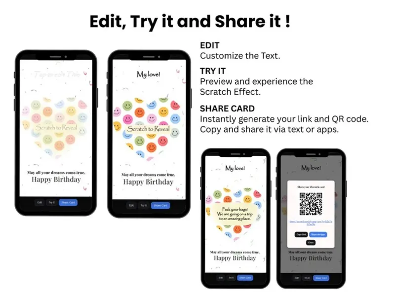 Happy Birthday Smiley Heart Scratch Card, Fun Reveal Digital Card