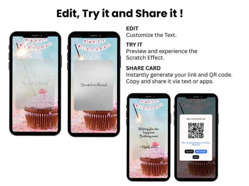 Birthday Cupcake Sparkler Scratch Card, Confetti Reveal Digital Card