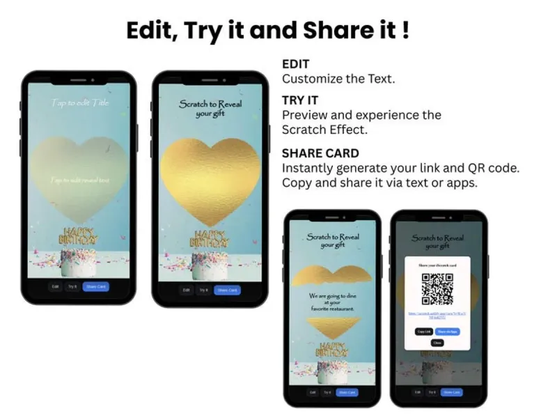 Sweet Heart Birthday Scratch Card, Soft Confetti Reveal Digital Card