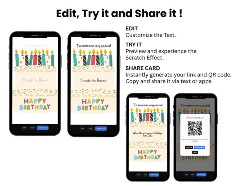 Tiered Birthday Cake Scratch Card Digital, Cake Reveal Surprise