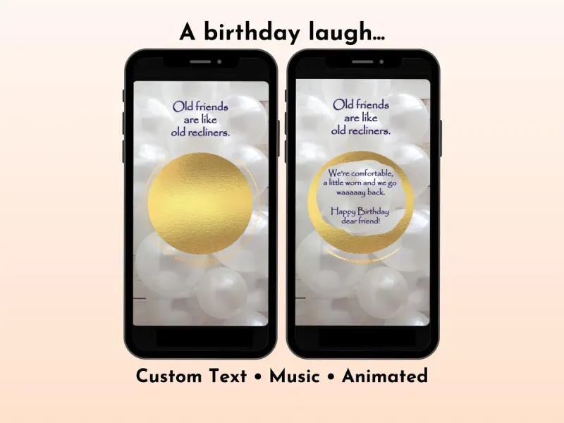 Elegant balloon birthday digital scratch card with white balloons and gold foil scratch reveal, classy birthday design