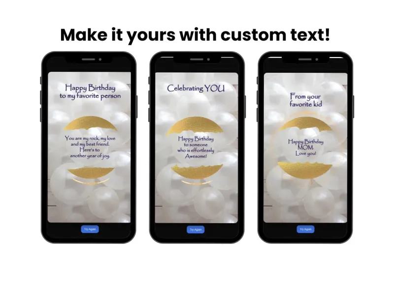 Elegant Balloon Birthday Scratch Card, Gold Reveal Digital Card — view 2