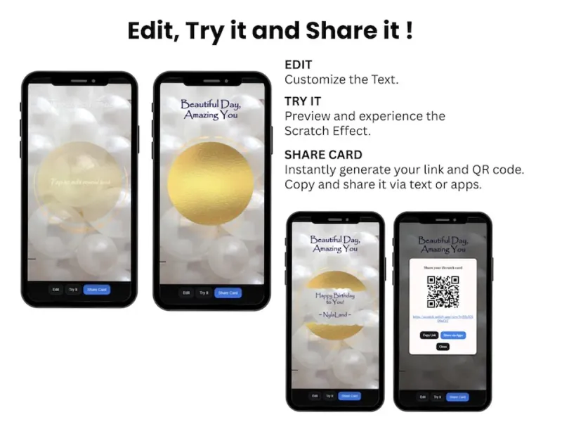 Elegant Balloon Birthday Scratch Card, Gold Reveal Digital Card