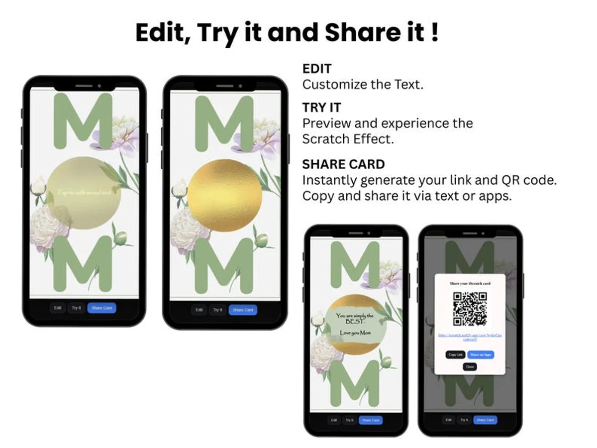 Mom Floral Scratch Card Digital, Hidden Message Reveal, Mother’s Day Surprise