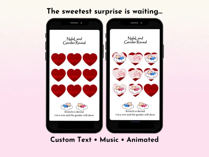 Dreamy baby girl gender announcement digital scratch card with soft tender design and personalised reveal message