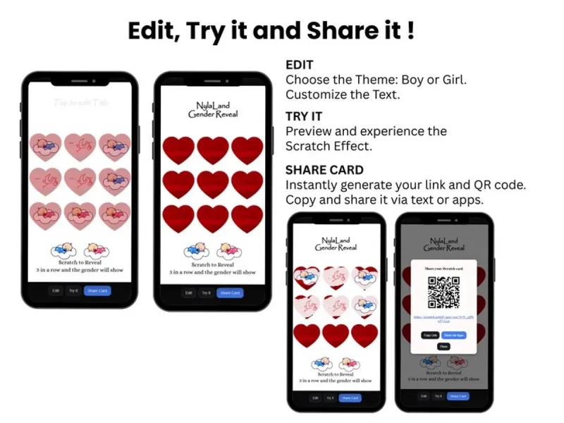 Girl Baby Gender Announcement Digital Scratch Card, Dreamy Reveal