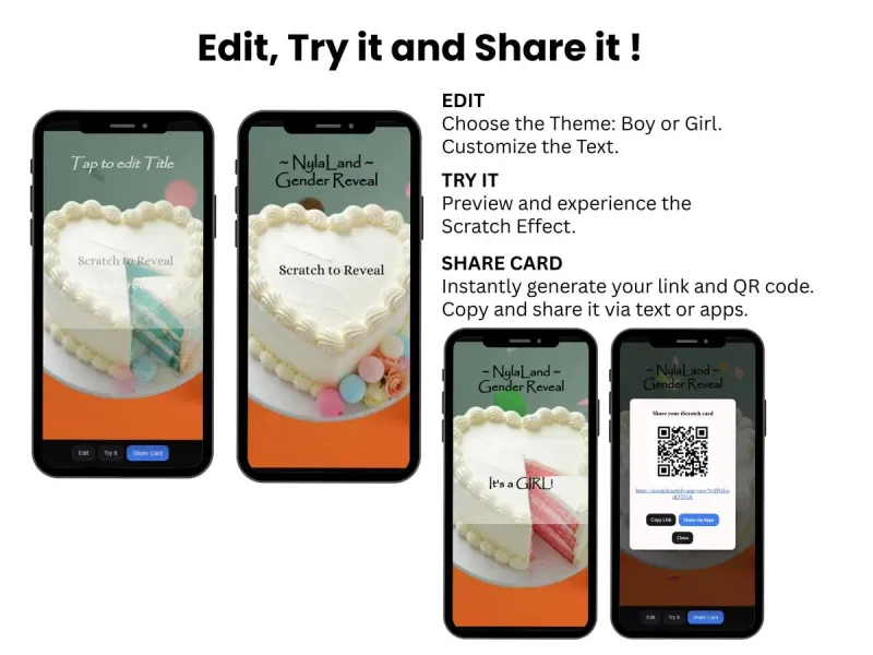 Girl | Gender Reveal Cake Idea Digital Scratch Card, Party Reveal