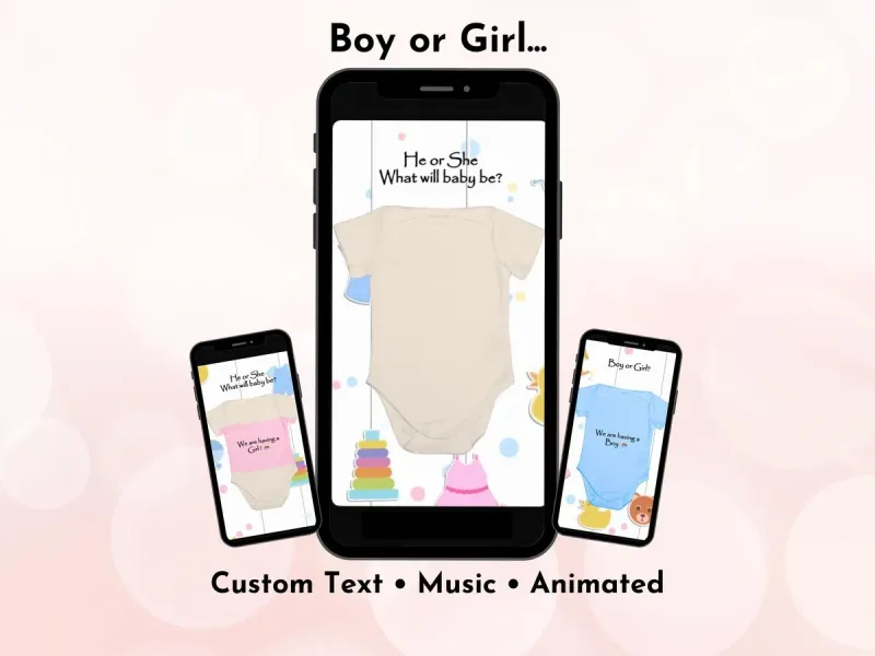 Baby girl pregnancy announcement digital scratch card with pink onesie design and it's a girl reveal