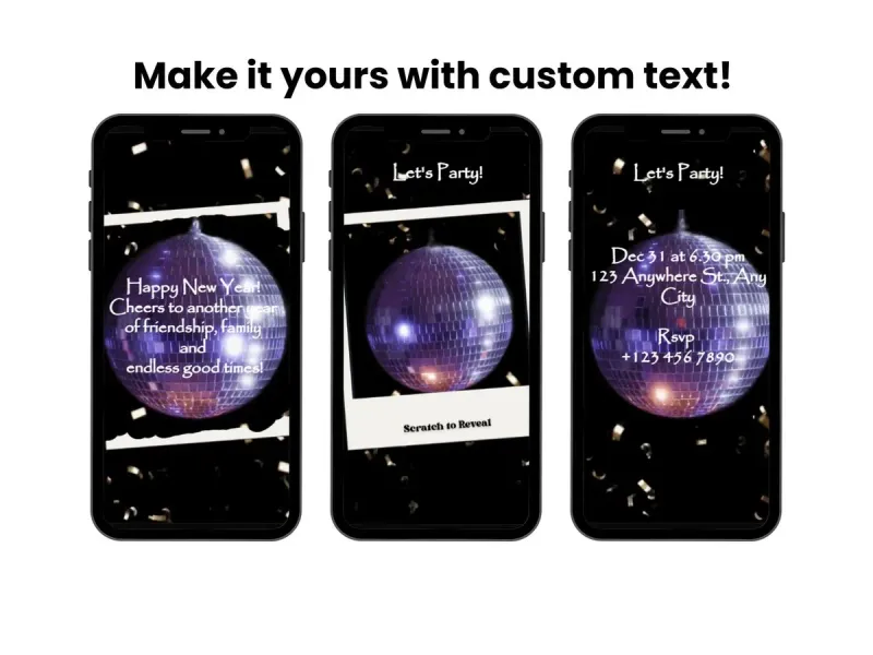 Disco Ball Scratch Card Digital, New Year Party Reveal, Celebration Surprise Card — view 2