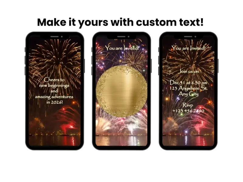 Fireworks Celebration Scratch Card Digital, New Year or Milestone Reveal, Gold Glitter Surprise — view 2