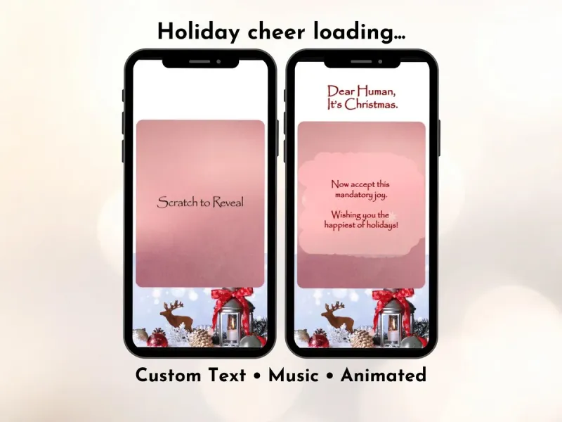 Cozy holiday digital scratch card with warm red lantern design and heartfelt winter message reveal by NylaLand