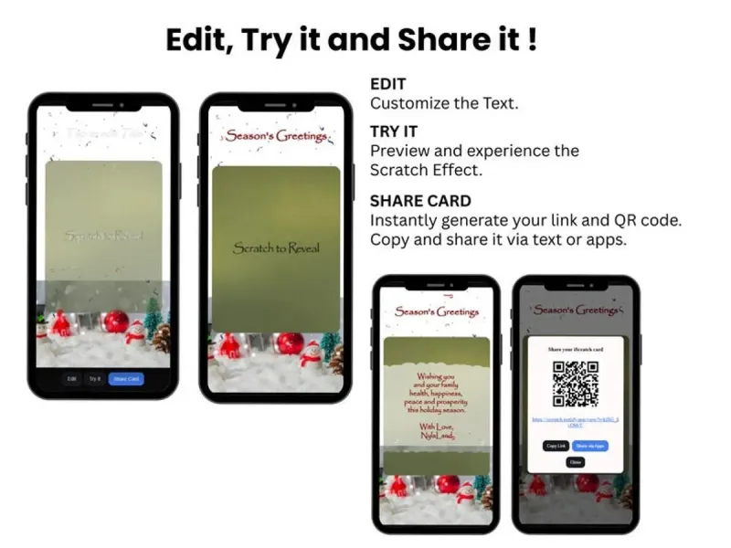 Cute Holiday Scratch Card Digital, Snowman Message Reveal, Winter Greeting Card