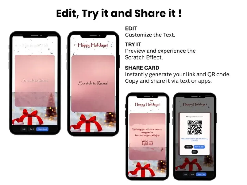 Gift Reveal Scratch Card Digital, Festive Gift Message, Holiday Surprise Card