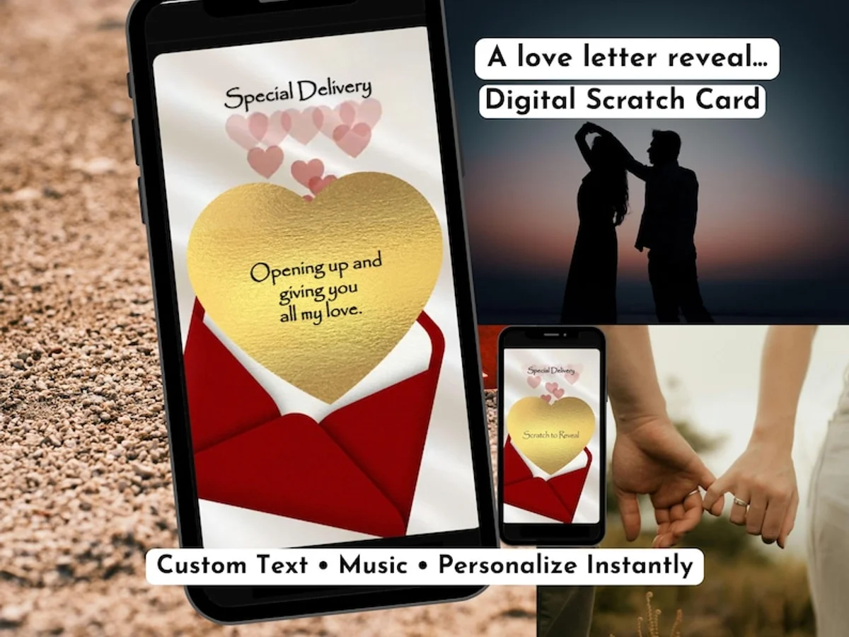 Romantic Love Letter Scratch Card, Heart Reveal Gift Card