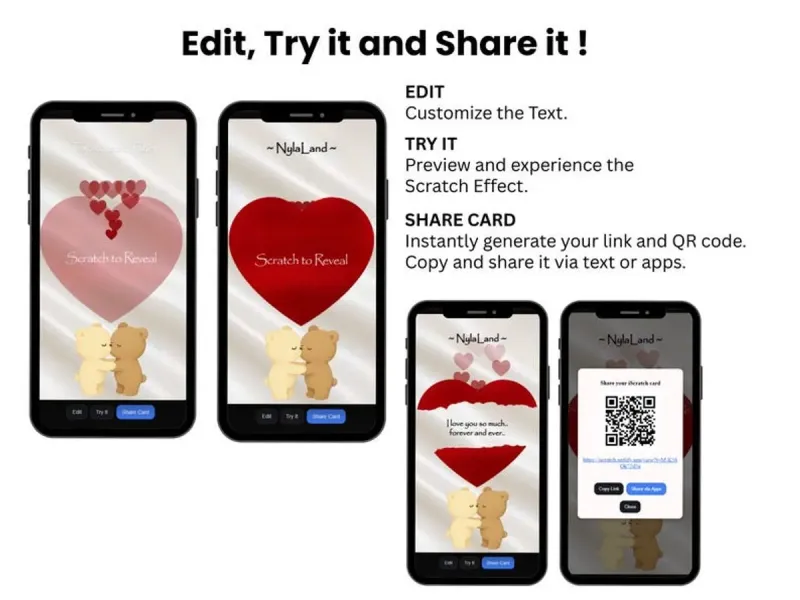 Teddy Bear Love Scratch Card, Cute Romantic Reveal