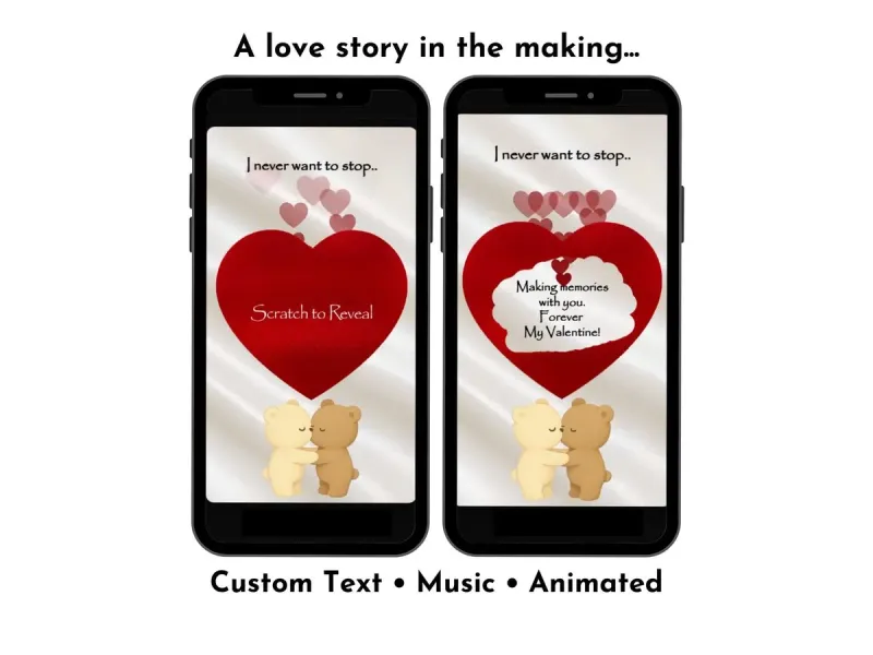 Teddy bear love digital scratch card with cute animated teddy bear and red heart animation by NylaLand