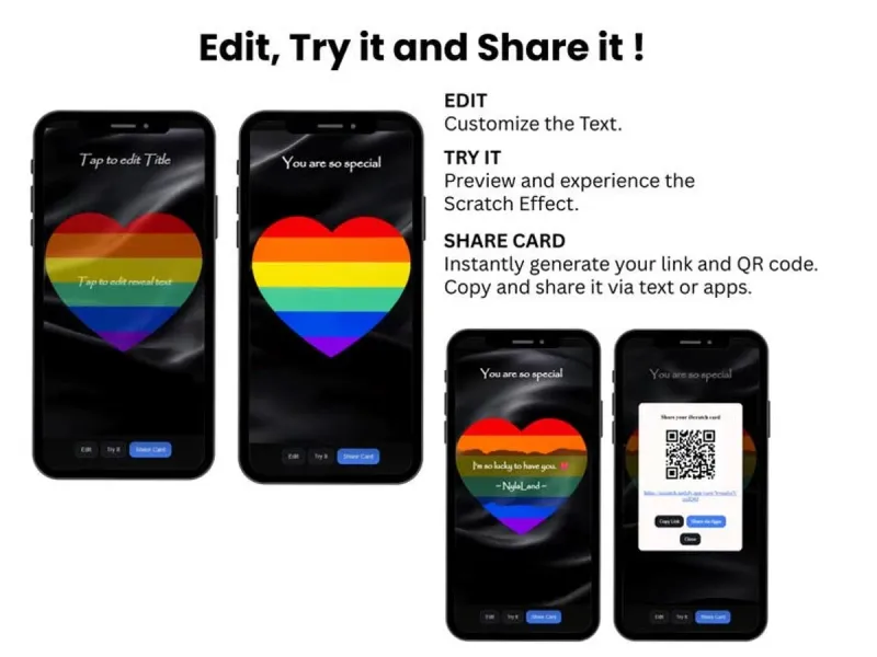 Pride Love Scratch Card, Valentine Rainbow Heart Reveal