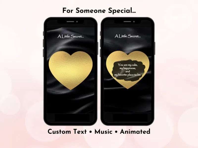 Eternal gold heart digital scratch card with black satin background and gold heart animation, elegant romantic reveal