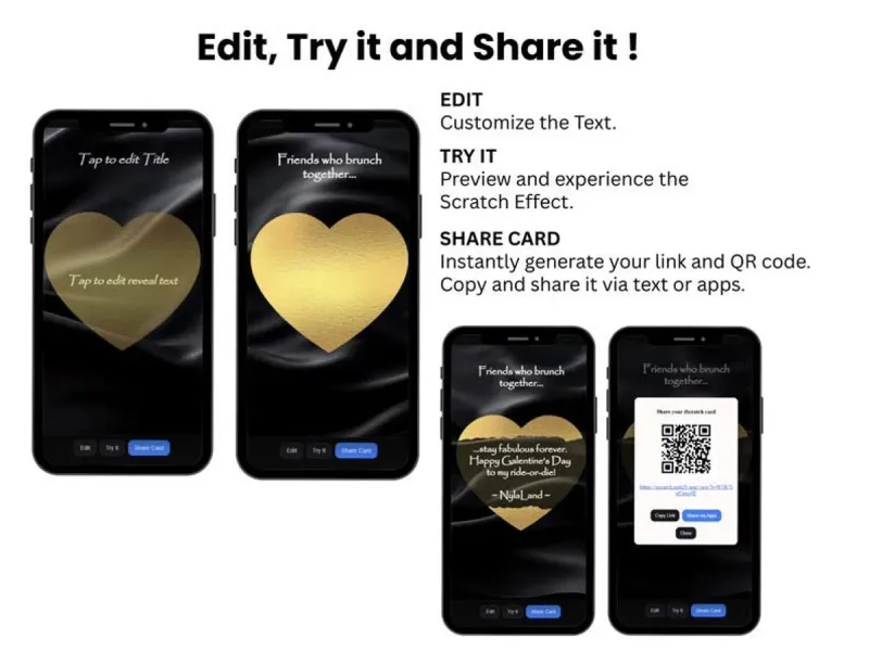 Eternal Gold Heart Scratch Card, Elegant Romantic Reveal