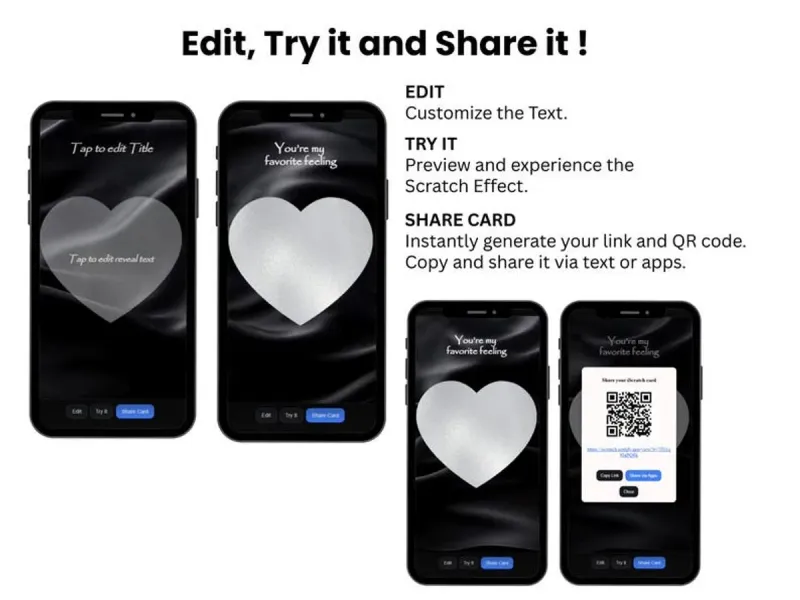 Modern Love Scratch Card, Silver Heart Reveal