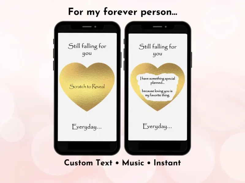 Still Falling for You digital scratch card with romantic animated design and personalised love message reveal