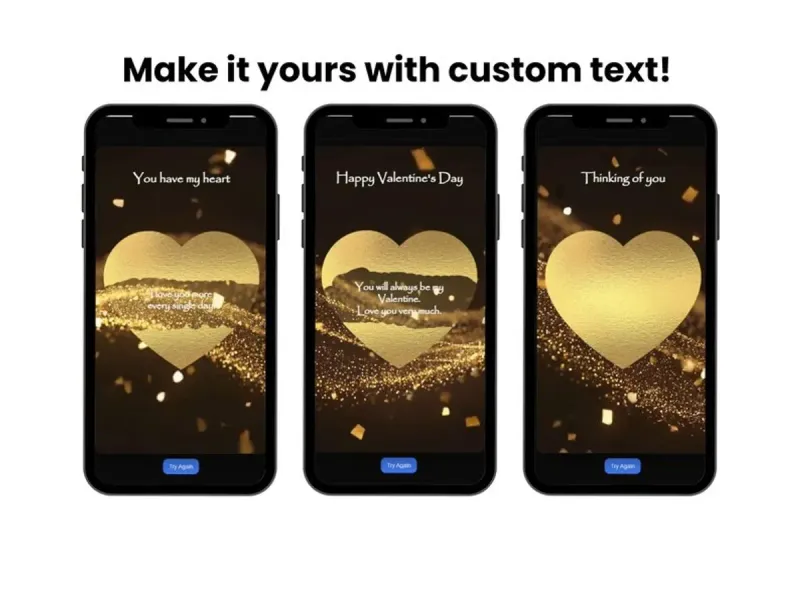 Gold Heart Reveal Scratch Card, Romantic Gift Message — view 2