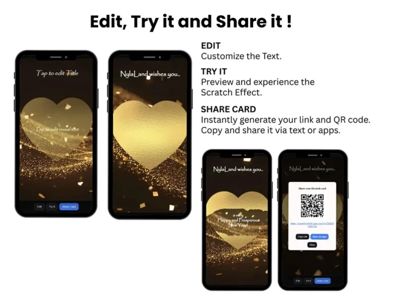 Gold Heart Reveal Scratch Card, Romantic Gift Message