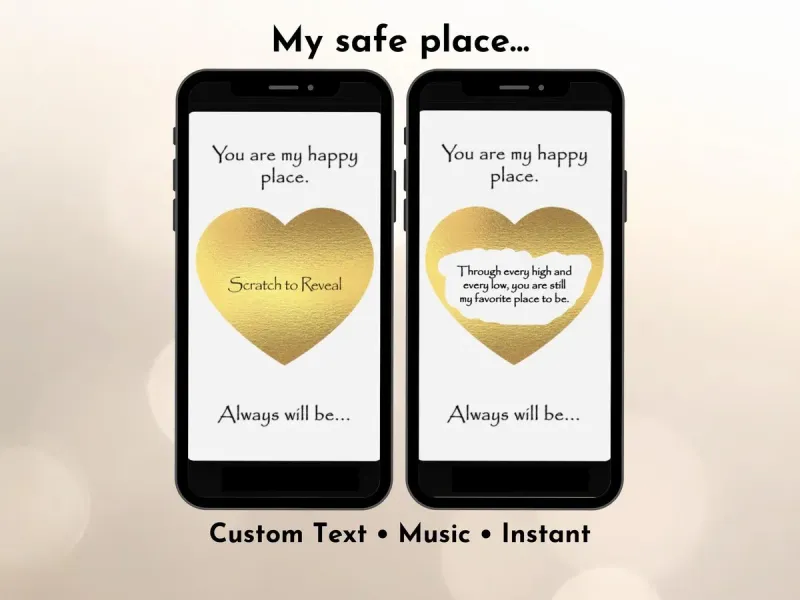 You Are My Happy Place digital scratch card with warm tones and romantic love message reveal by NylaLand