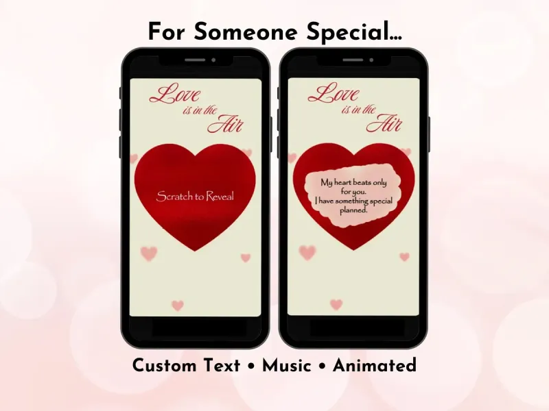 Love Is in the Air digital scratch card with cute heart illustrations and sweet love message reveal by NylaLand