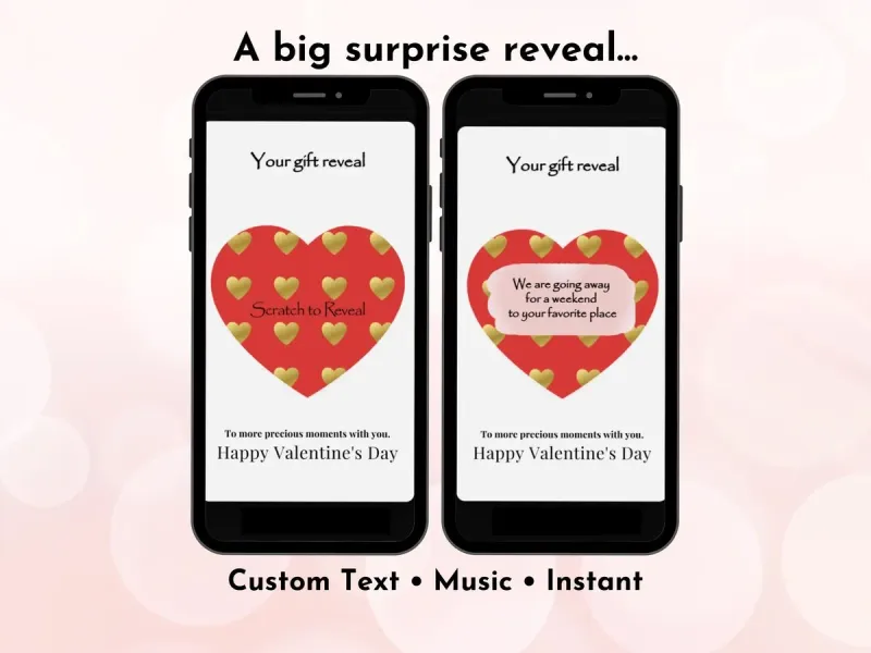 Gold hearts love digital scratch card with scattered gold hearts pattern and romantic message reveal by NylaLand