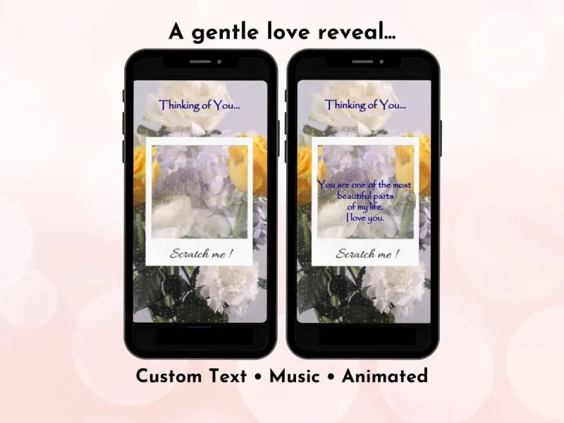 Personalised floral window digital scratch card with rainy window and roses design, nostalgic romantic love reveal