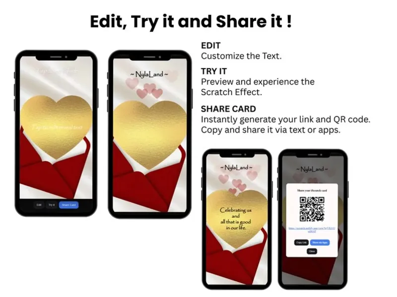 Romantic Love Letter Scratch Card, Heart Reveal Gift Card