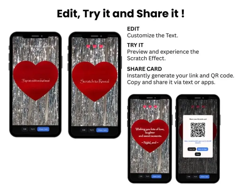 Silver Sparkle Love Scratch Card, Red Heart Reveal